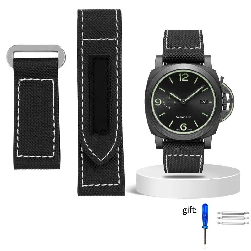 24mm High Quality Nylon Fabric Watch Band Fit for Panerai Luminor PAM01118 Army green Canvas Genuine Leather Strap Bracelet