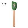Cookie Dough Mixing Tool Silicone Spatula with Wooden Handle, Christmas Tree/Snowman/Santa Claus/Elk Pattern Themed Kitchenware Decor, Heat Resistant