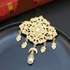 Scratch Resistant Crystal Women Brooch Gold Tone Morocco Jewelry for Arabic Hijab Silk Scarf Long Lasting Shine