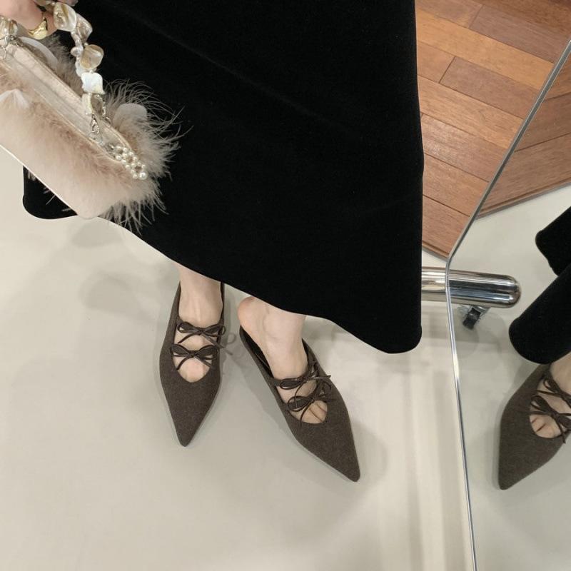2025 new pointed toe bag head half slippers women's fashion versatile one-pedal lazy shoes flat muller shoes