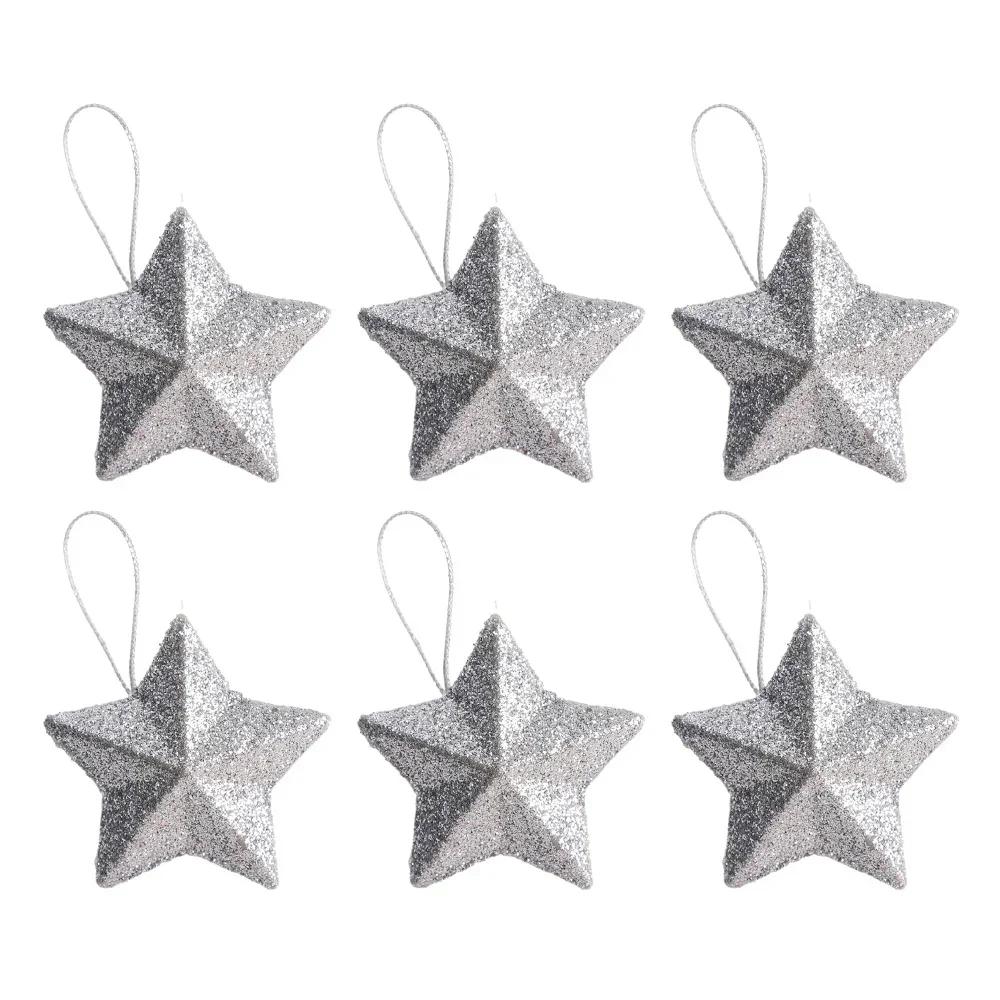 120/6Pcs Glitter Star Ornaments Christmas Tree Hanging Pentagram Pendant for Home Navidad New Year Party DIY Five-pointed Stars