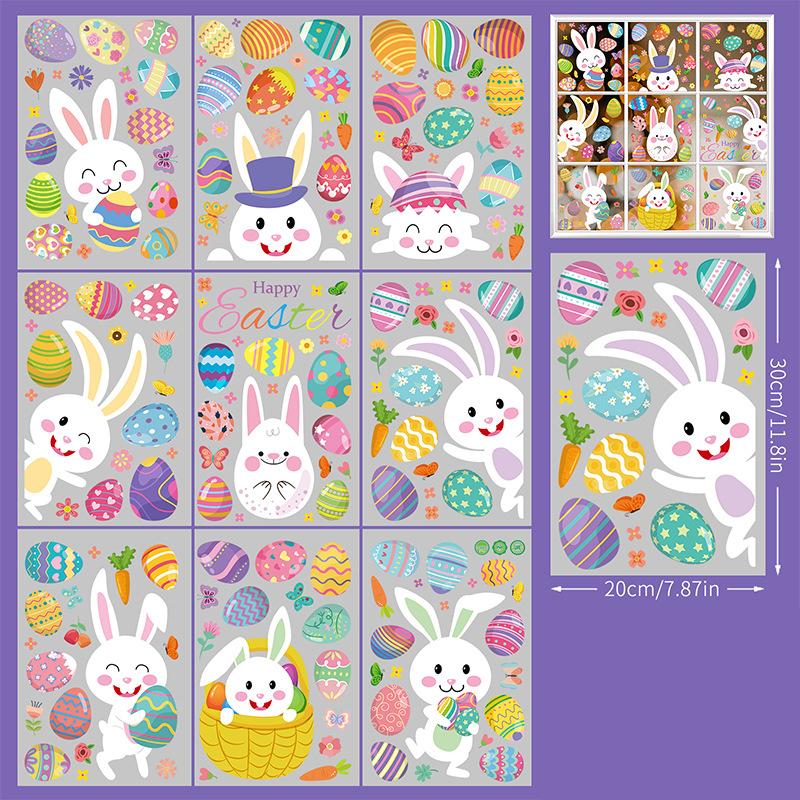 9 ks velikonoční samolepky na okno Happy Easter Bunny Window Clip for Glass Dveře