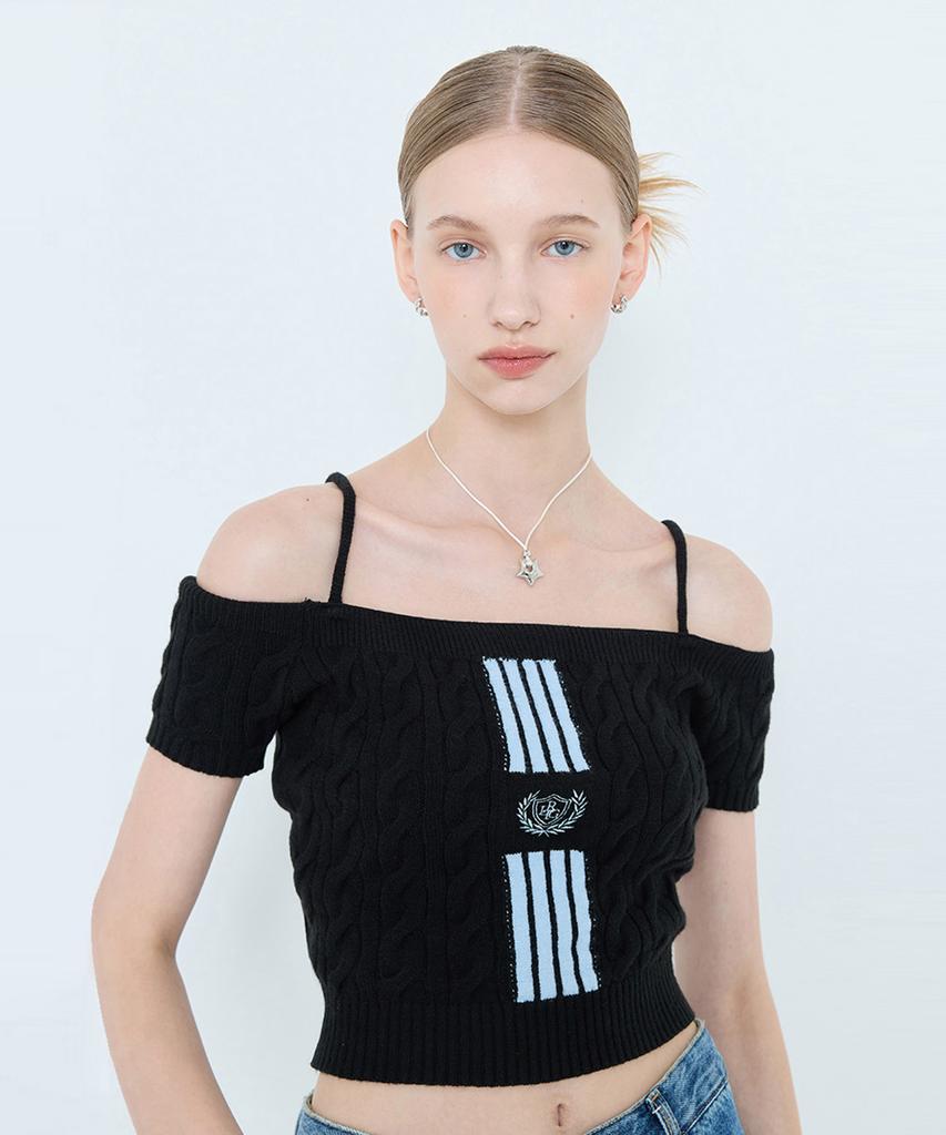 LARTIGENT L4 Cable Offshoulder Knit(Black)