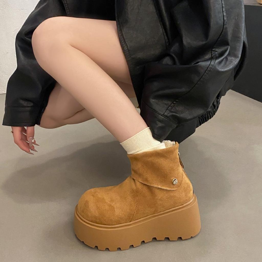 Leichte Damen-Plattform-Winterstiefel mit dicken Sohlen, Warmes Fleece-Futter, Rutschfest, Strapazierfähig, Lässige Baumwollstiefel