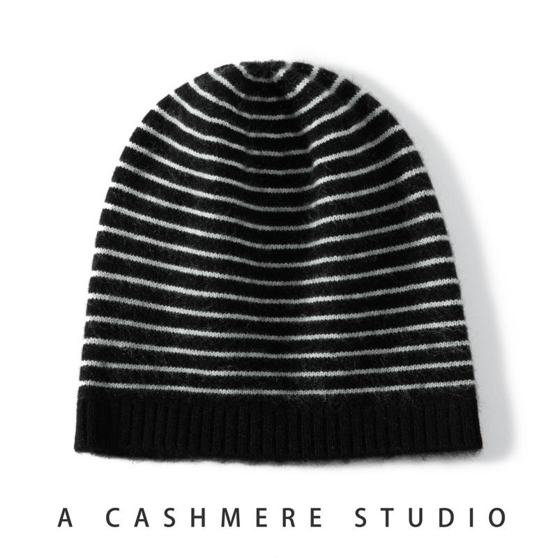 Cashmere knitted hat women's striped hat fashion street bag hat wool hat casual versatile Europe and America