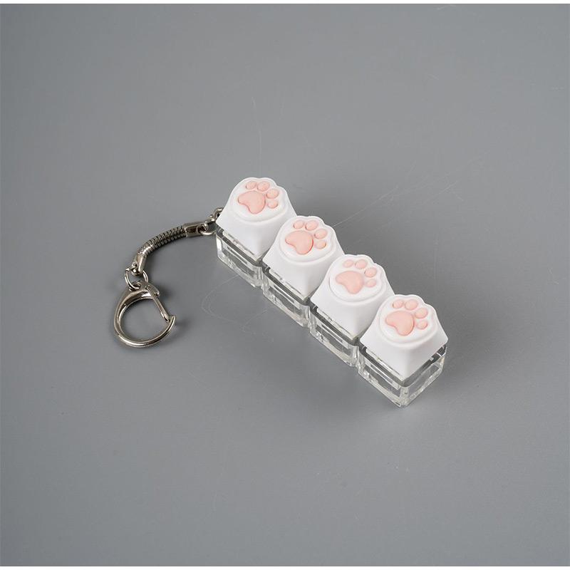 LED Light Cat Paw Keyboard Keychain Portable Stress Relief Fidget Toy Desktop Accessory for Office Decor Anti-Anxiety Small Gift