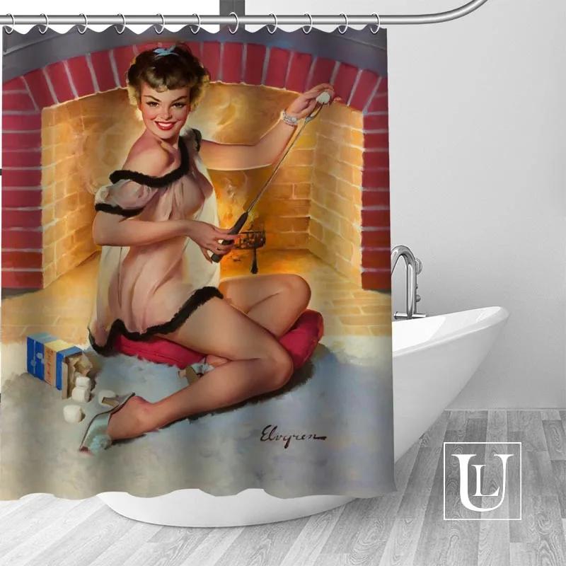 Big Sale New Custom pin up girl Modern Shower Curtain with Hooks bathroom Waterproof Polyester Fabric