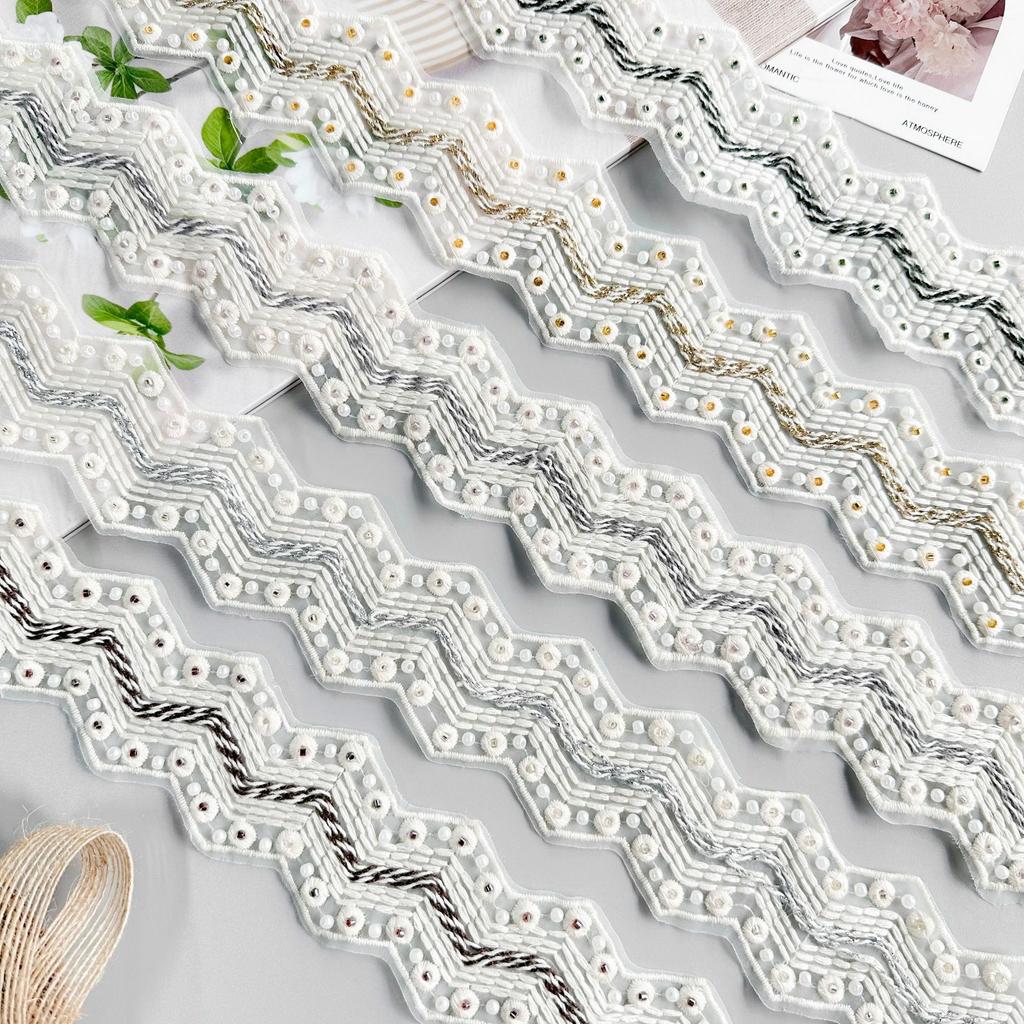 4Cm Bead Embroidery Wave Barcode Lace Clothing Dress Window Decoration Luggage Clothing Decoration Lace Accessories
