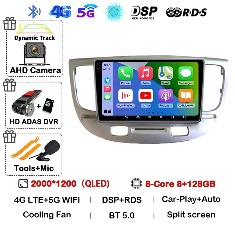 Android 14 Carplay Auto WIFI+4G For Kia RIO 2 RIO2 2005-2008 2009 2010 2011 Car Radio Multimedia Player GPS 360 Camera BT Stereo