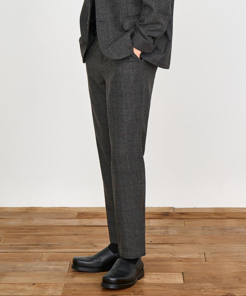 PRAIRIE Wool Herringbone Check Wide Slacks (Charcoal)