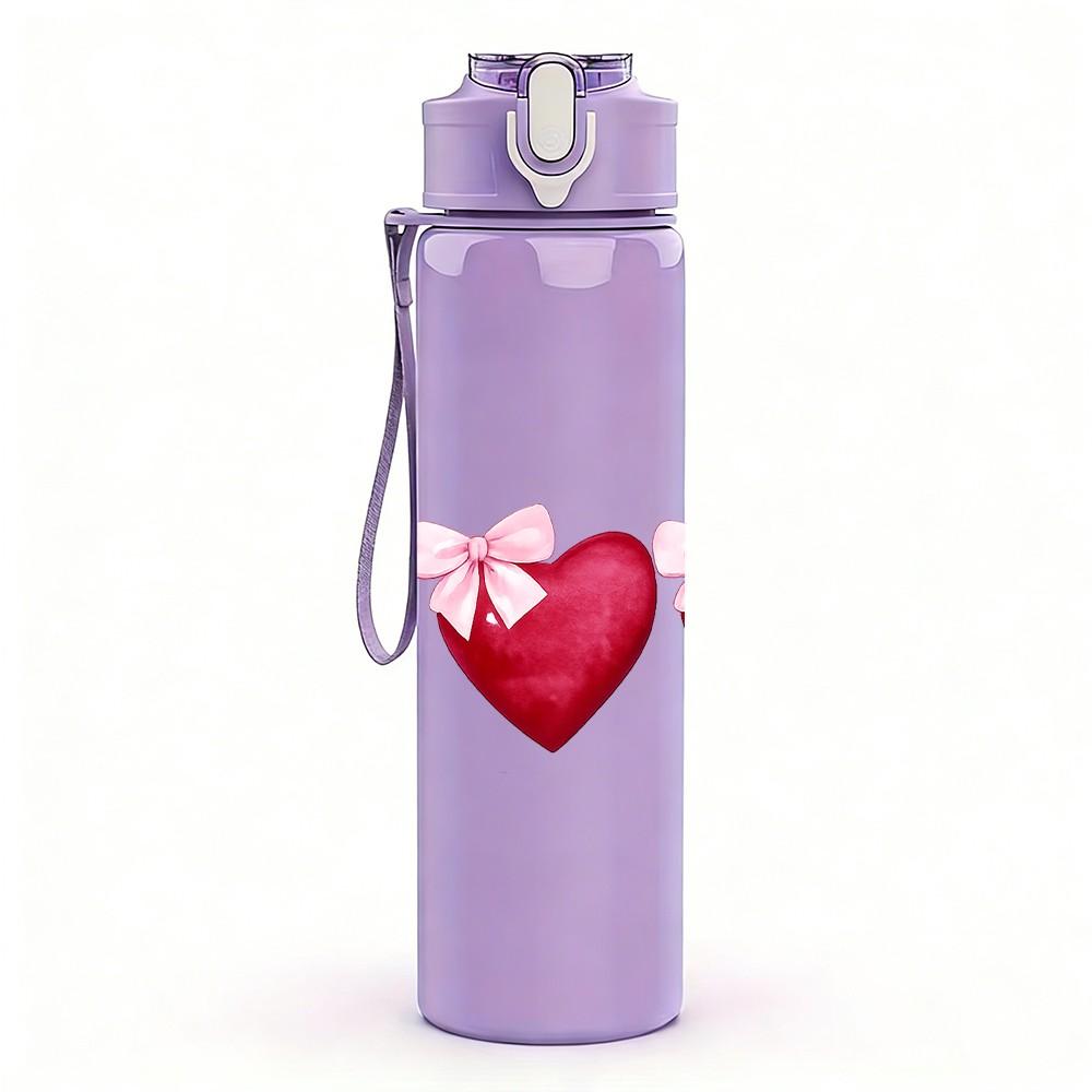 1PC Triple Red Heart Love Pattern Print 750ml Color Plastic Sports Water Bottle Leakproof Flip Straw Lid Suitable for Sports Office Home Use