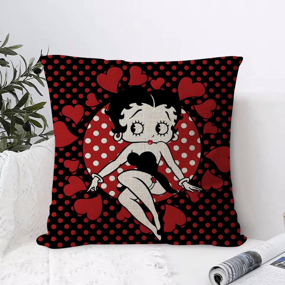 BBettyS Bboop Cushion Cover Eco Linen Pillow Case  DoubleSided Print Breathable  Durable Hidden Zipper Home Decor Gift