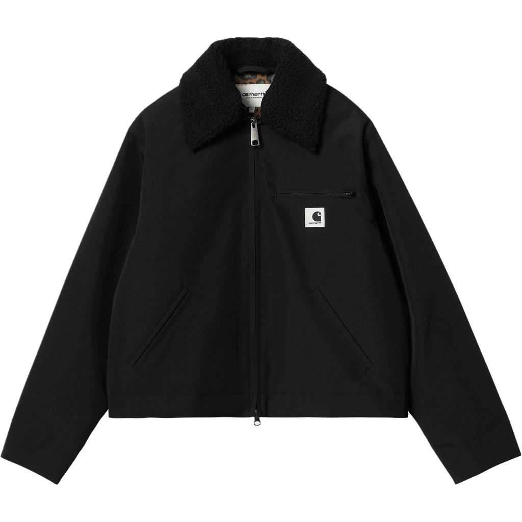 Carhartt WIP FW24 Womens Newkirk Jacket Loose Fit Square Label Zipper Pocket Long Sleeve Collar Jacket Women Jackets Black I033880-2FZ-XX