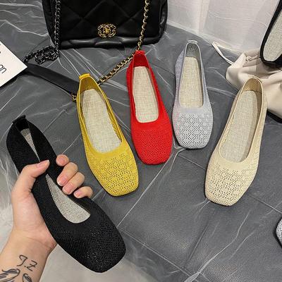 Women Beanie Shoes Women's Soft Sole Hollow Shallow Casual Knitted Flat Shoes