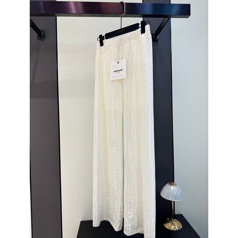 

Chinese Style Velvet Wide-Leg Pants Women s Spring and Summer 2025 Women s New Casual Pants Straight-leg High Waist Drooping White Pants Creamy-white (Summer) L