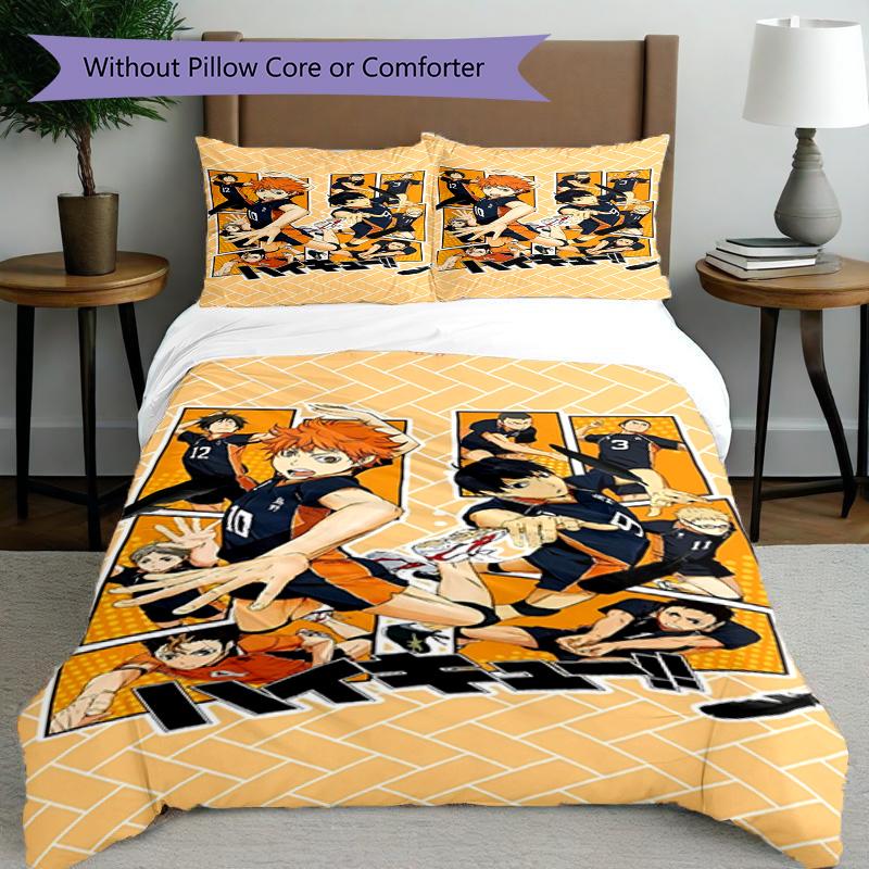 3pcs Duvet Cover Set (1*Duvet Cover + 2*Pillowcase, Without Core), Haikyu Print Bedding Set, Bedroom Decor, All‑Season, Birthday Gift
