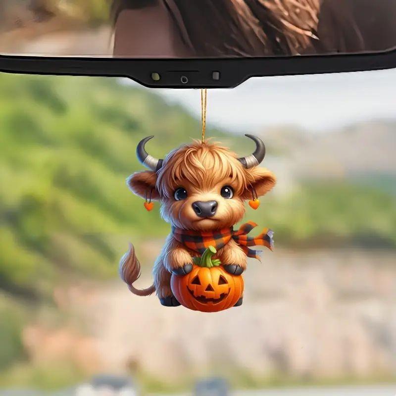 Car Whimsical Halloween Mirror Ornament Vibrant Acrylic Pumpkin Decoration Hanging