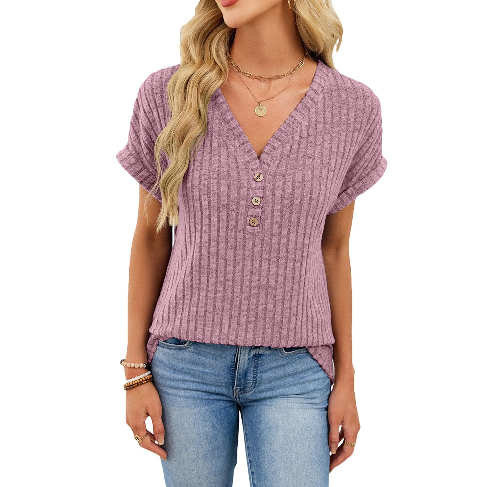 

Women s Casual Fashion Comfortable V-Neck Button-Up Loose-Fit Top M