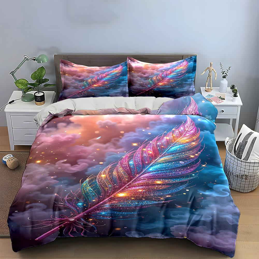 Colorful feather with sparkles. Bedding sets Duvet cover sets Duvet covers Pillowcases(1 * Duvet Cover 2 * Pillowcases without duvet insert)