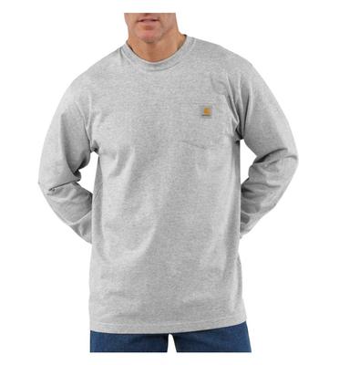 Carhartt Midweight Jersey Pocket Long Sleeve Work US Gray Men's T-Shirt, K126, Size Medium, Color