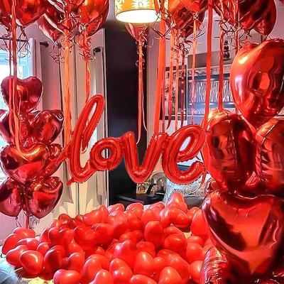 A Set of Love, Red Heart Balloons Suitable for Valentine's Day, Wedding, Mother's Day, Party Romantic Decoration