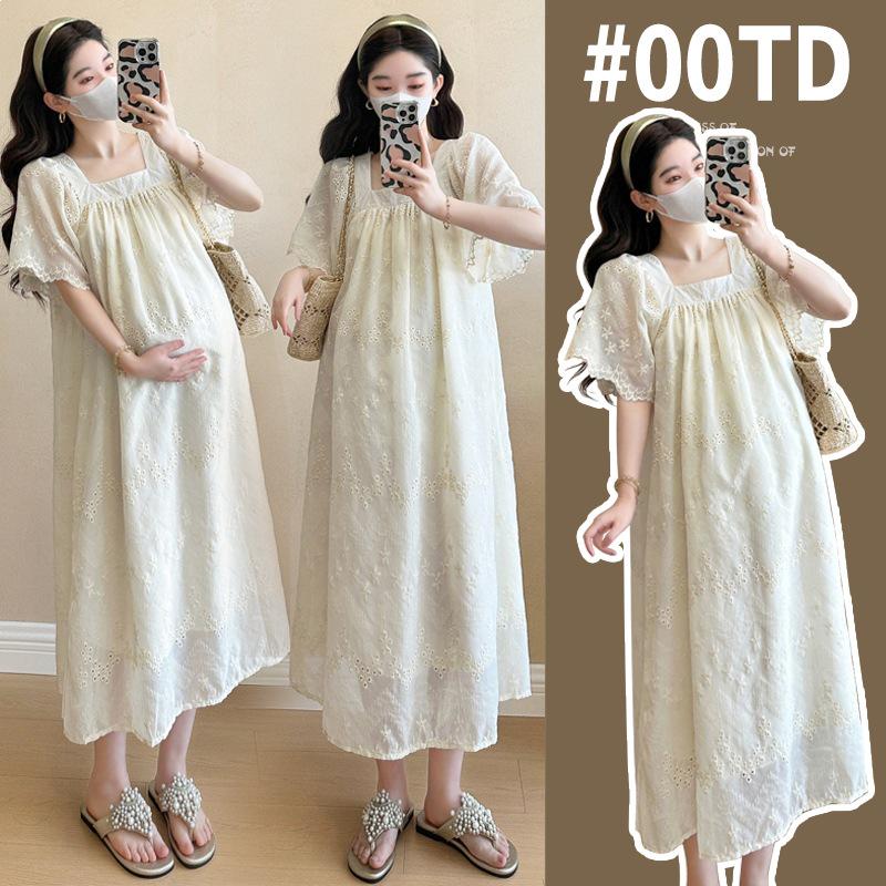 Pregnant Women s 2026 Summer Lace Embroidery Dress with French Square Neck L
