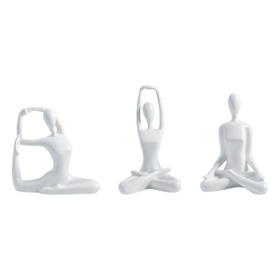 DYS 3Pcs Abstract Yoga Figure Sculpture Set, Hollow Dancer with Glossy Gold Matte Silver Black Nude Finish, Modern Desktop Decor for Bedroom