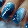 Press On Nails High Fashion Deep Sea Waves Blue Painted Short Medium Square Wearable Nails 12 Sizes - 24 Pcs Gel False Nail Set