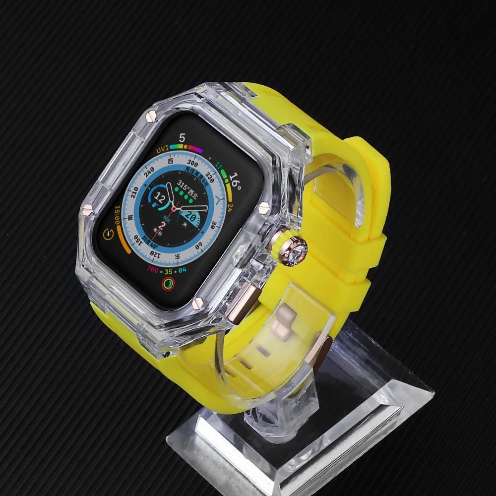 Silicone Strap+ Transparent Case for Apple Watch ultra2 49mm 44mm 45mm Sport Band Bezel for iwatch series 9 8 7 SE 6 5 4 Mod Kit