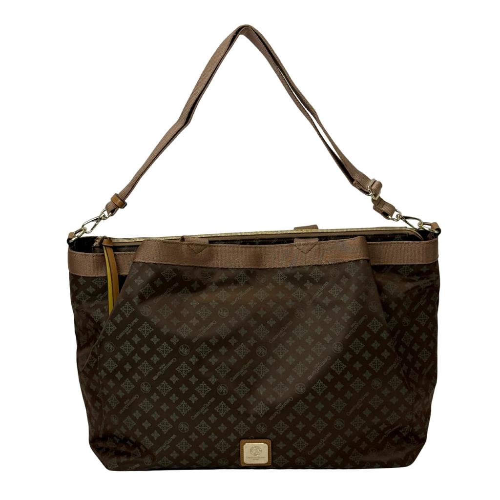 CHRISTIAN OLIVIER Große Tote Bag mit Schultergurt, 7629, Khaki, Monogramm Jacquard-Webart, Wasserabweisend, Leicht, Passt für DIN A4, 2-Wege, Ca.