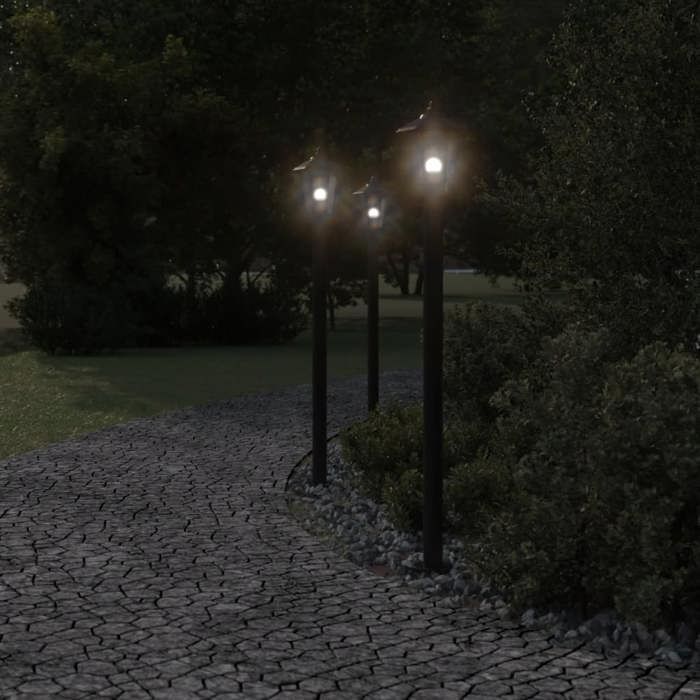 VidaXL Lampadaires d'extérieur 3 pcs noir 120 cm acier inoxydable, éclairage au sol d'extérieur, éclairage au sol de jardin, 4006388