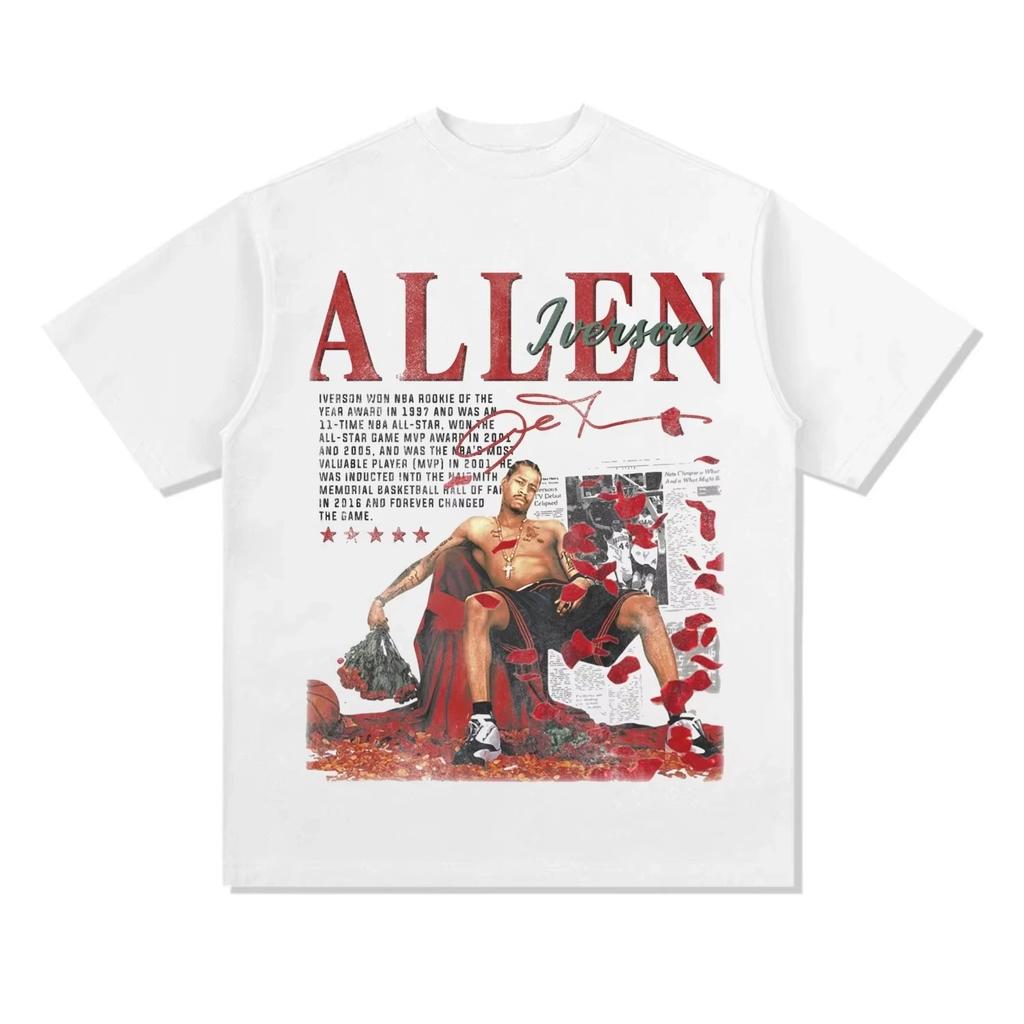 Hot Selling Allen Iverson Poster Graphic Print Short Sleeve Answer American Basketball Cotton Summer Casual Vintage Short Sleeve Loose Oversized Top