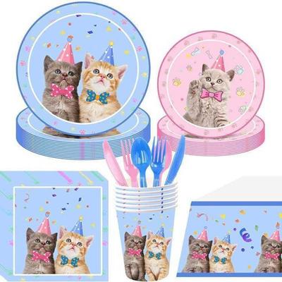 Pet Cat-themed Decoration Party Disposable Tableware Set, Children's Birthday Party Scene Decoration Supplies