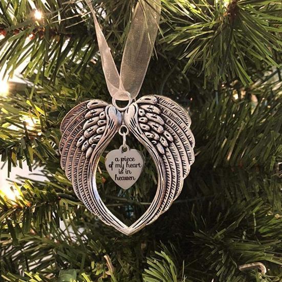 Christmas Loved One In Heaven Angel Wings Memorial Ornament with Lanyard Christmas Tree Hanging Pendant Sympathy Gift