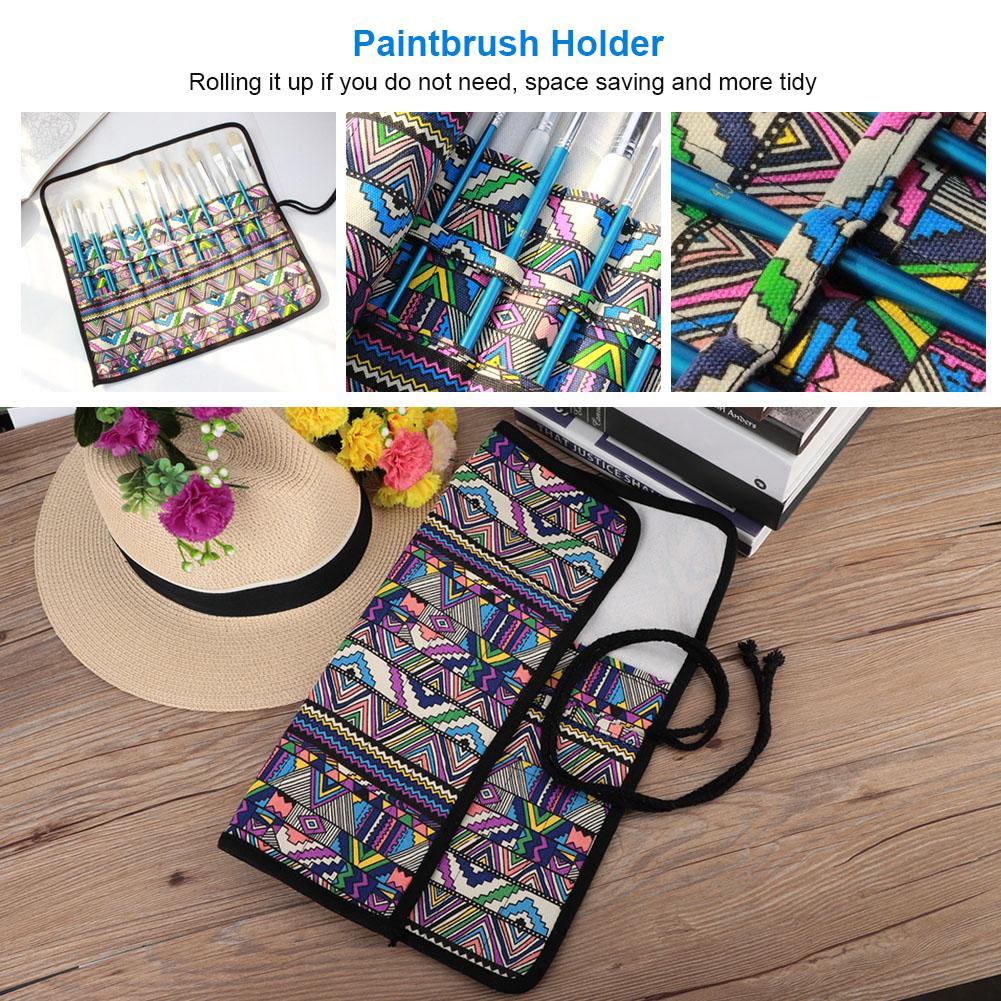 20 Holes Handmade Canvas Paintbrush Holder Paint Pen Case Stationery Pen Storage Pouch