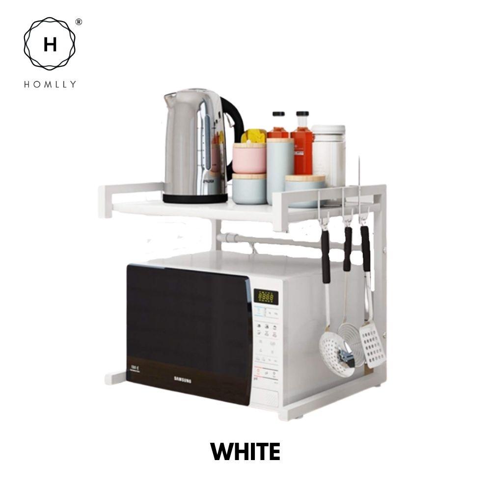 Homlly 2 Tier Expandable Adjustable Width Kitchen Microwave Oven Storage Rack Shelf