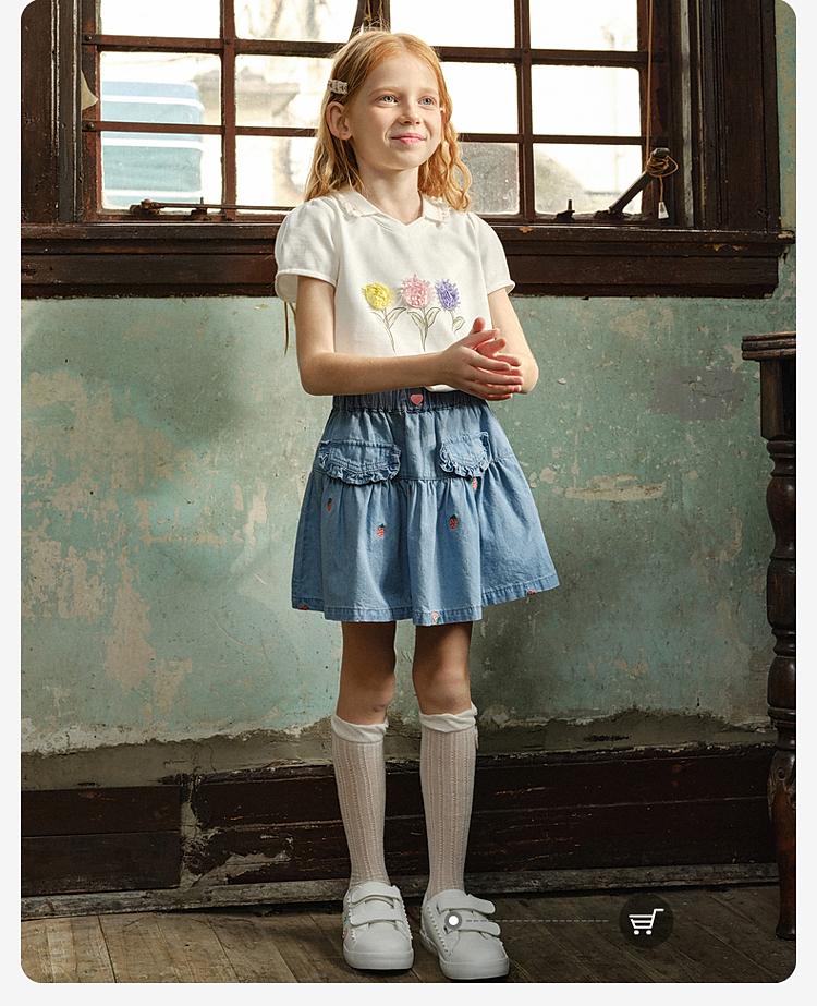 Davidella Girls' Short-Sleeved Summer Clothes, Children's Soda Cotton T-Shirt, Girls' Top