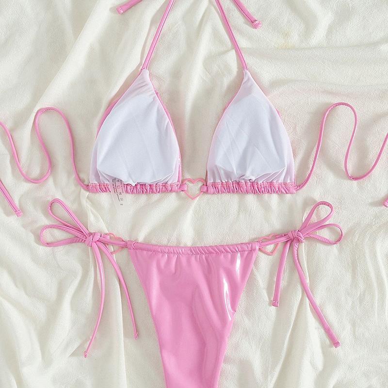 Faux Leather Bikini Set Women Sexy Swimsuit Two-Piece Heart Backless Female Swimwear Bathing Summer Fashion Beachwear