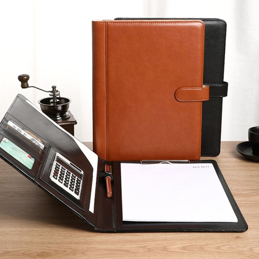 Business Folder Organizer PU Leather Card Holder for Documents File Office Supplies Black