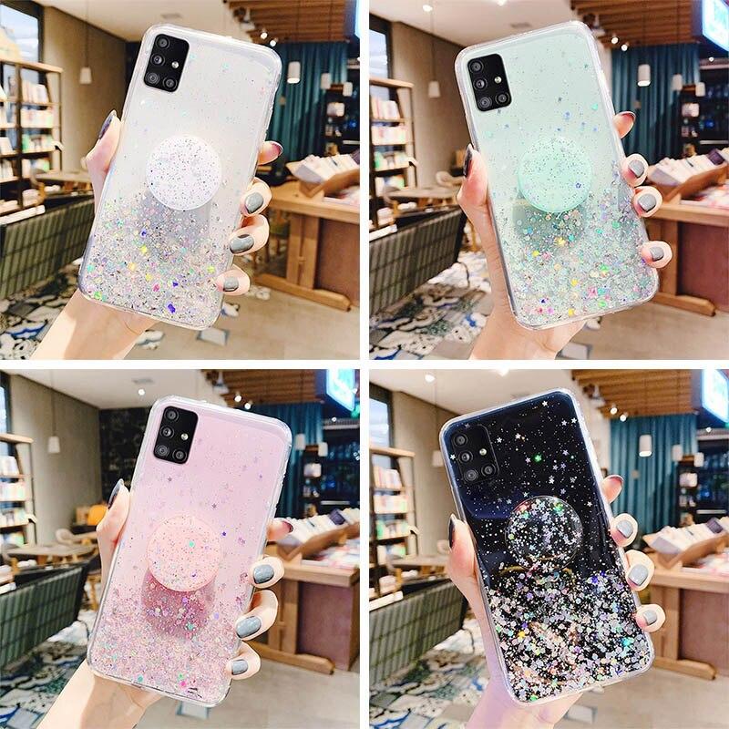 For Samsung A51 A71 A50 A70 Case Cute Bling Glitter Holder Cover for Samsung Galaxy A41 A40 A31 A21S A20e A12 A7 2018 Soft Cases