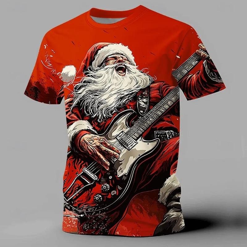 Christmas T-Shirts For Men Funny Santa Claus Musical Printed Men's Clothing Designer Short Sleeved Loose Oversized T-Shirts Tops