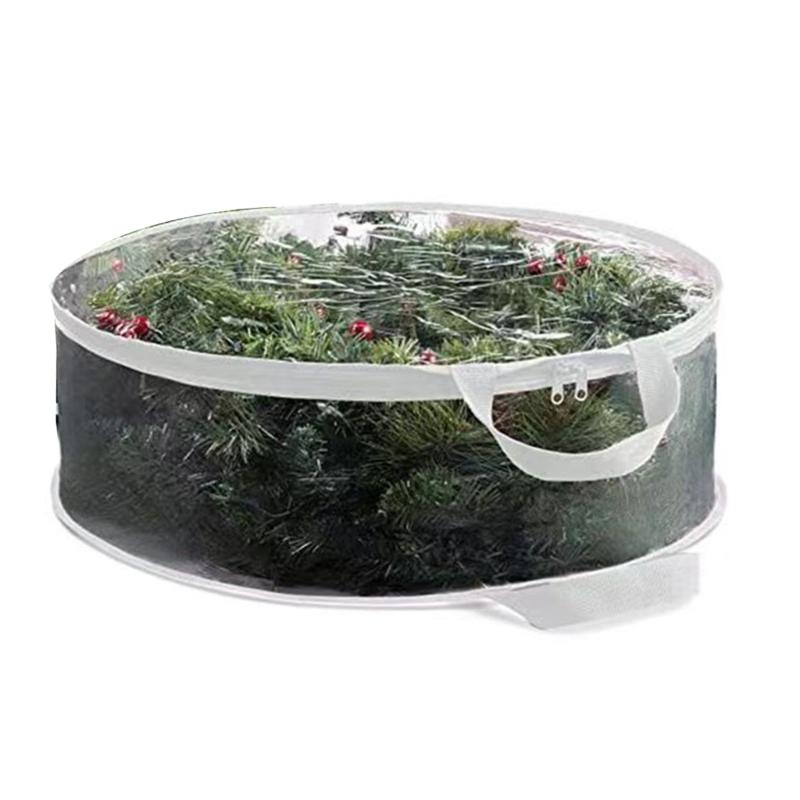 Transparent Holiday Decoration Organiser Bag With Reinforced Zippers Lightweight PVC Materials Wreath Protective Case