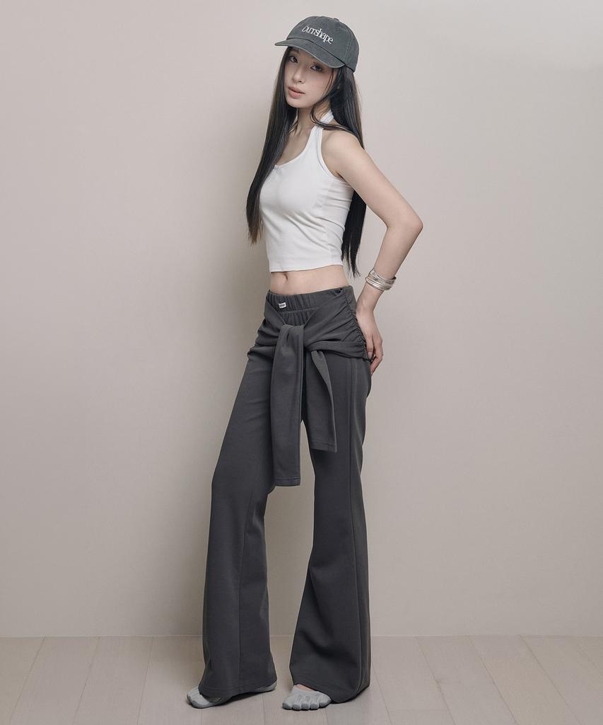 AWOSWEIB Tied Boots Cut Pants - Charcoal