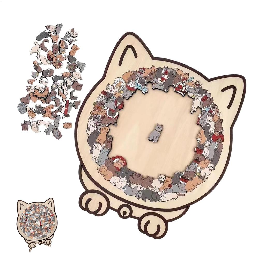 135pcs Cat-shaped Wooden Jigsaw Puzzle Unique Irregular Puzzle Pieces Game Birthday Xmas Gifts for Cat Lovers Home Decorations