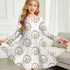 Mädchen Casual Kaninchen Druck Rundhals Langarm Kleid Kind Prinzessin Kleid