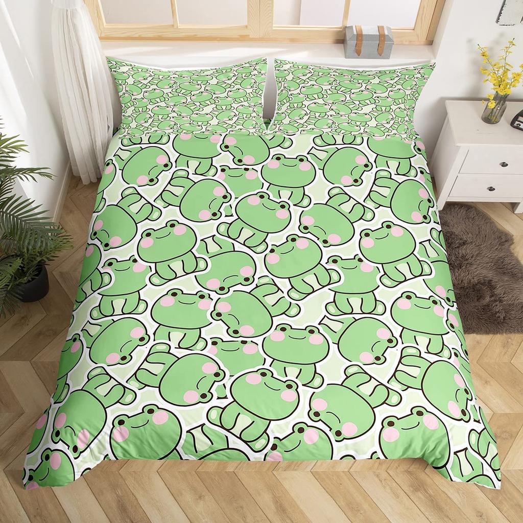 Funny Smoking Frog Duvet Cover Set King Bedding Set Boho Moon Stars Botanical Fungus Mushroom Comforter Cover Children Bedding