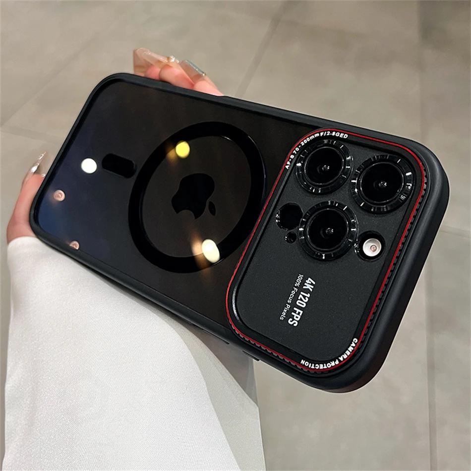 Luxury Magnetic Metal Lens Bumper Protection Case For iPhone 16 15 14 Pro Max 16pro Wireless Charge Hard Clear Cover For Magsafe