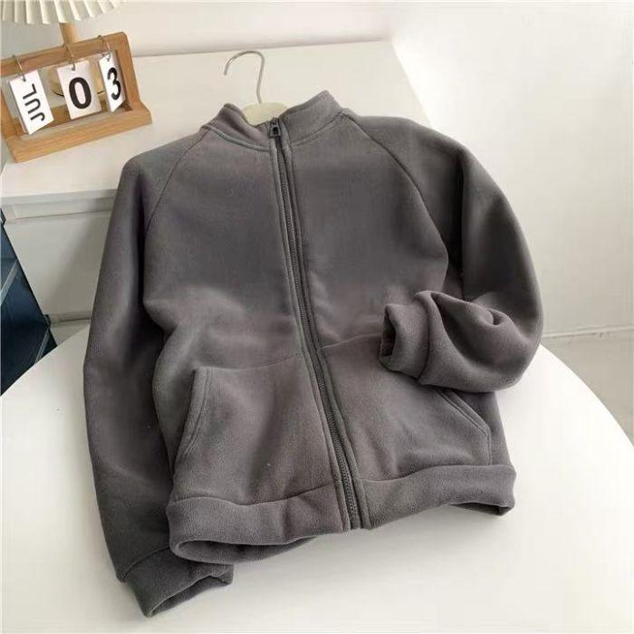 Women's Double-Sided Plush Zip-Up Fleece Hoodie - Warm, Loose Fit, Stand-Collar, Ideal for Petite Sizes, Perfect for Autumn and Winter.