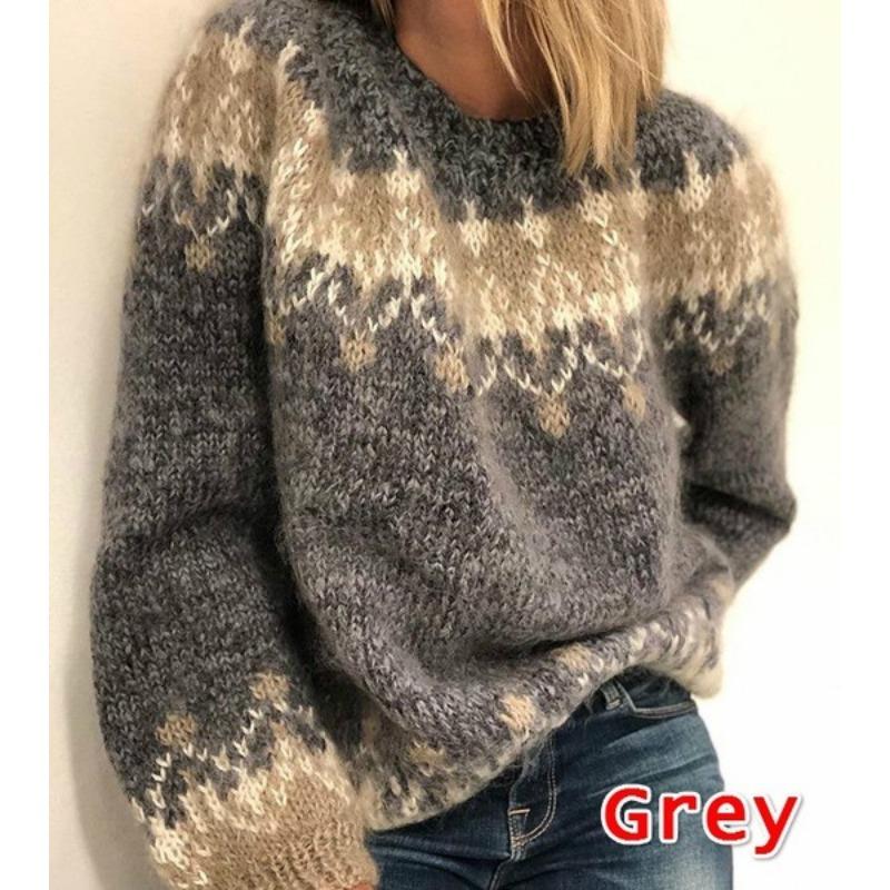 Women S Casual Loose Knit Jacquard Pullover Sweater