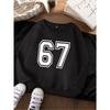 European Size Number 67 Print Long-Sleeved Round Neck Sweatshirt--Korean Version of Casual Versatile Student Top New Autumn Pullover